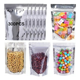 300 Piezas Bolsas Stand Up Pouch Plata Transparente Cierre