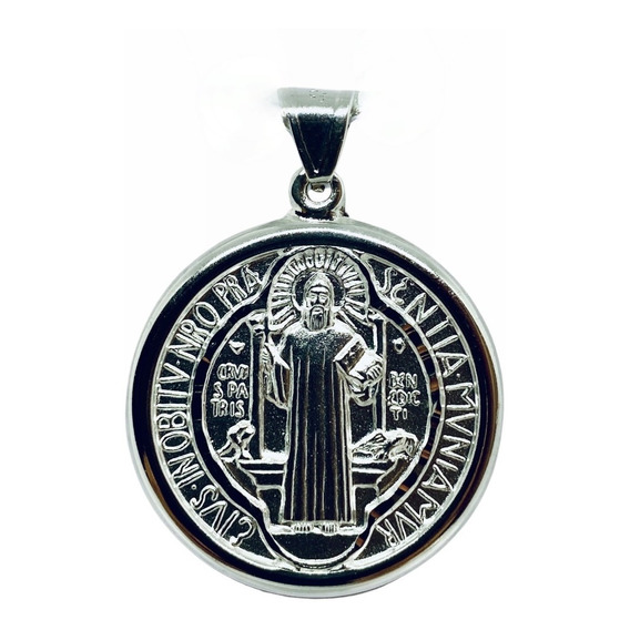 Medalla De San Benito Mateada Grande Bisel (deperlá Plata)