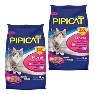 Kit 02un Areia Higiênica Kelco Pipicat Floral Perfumada 12kg