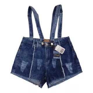 Short Suspensório Jeans Feminino Jardineira Preço Baixo