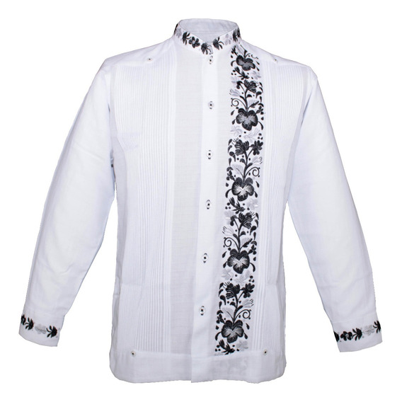 Guayabera Yucateca Blanca De Lino Modelo Colibrí Manga Larga