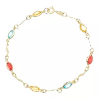 Pulseira Pedra Colorida  Folheada Banhada A Ouro 18k 0101