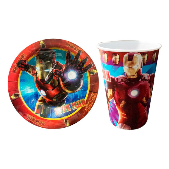 Ironman 30 Vasos + 30 Platos Fiesta Desechables