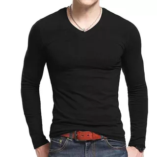 Kit 3 Camisas Camisetas Masculina Manga Longa Gola V Lycra