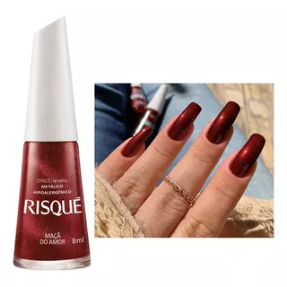 Esmalte Risque Maçã Do Amor Cintilante Hipoalergênico Cor Vermelho