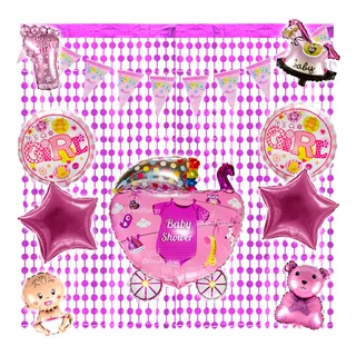 Kit Globos Metalicos Cortinas Baby Shower Bautizo Gender B42