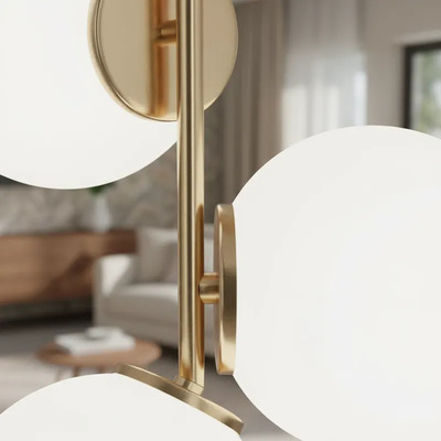 Lampara De Techo 3 Luces Best Dorado Globo Opal Apto Led Dorado