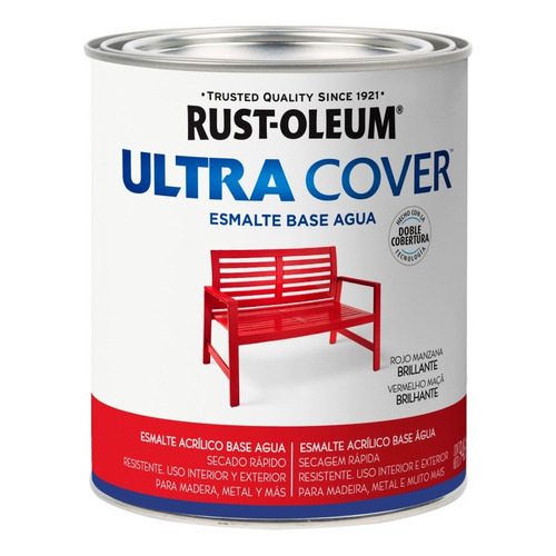 Esmalte Al Agua Ultra Cover Brochable 0,946 Litro Rust Oleum Color Rojo Manzana Brillante