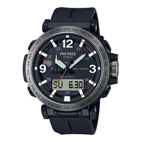 Reloj Casio Pro Trek Prw6611y-1 Para Hombre Time Square Color de la correa Negro Color del bisel Plateado Color del fondo Negro