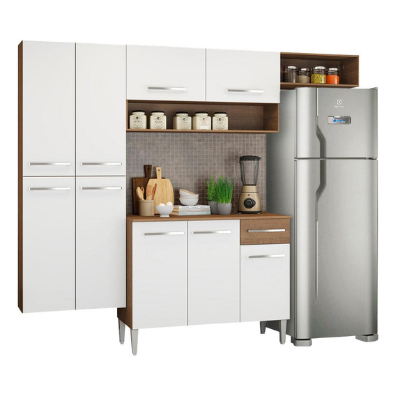 Armario De Cocina Integral Emilly Fit Madesa 229cm Color Blanco/Marrón