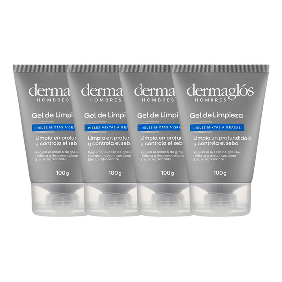 Combo X4 Dermaglos Gel De Limpieza Hombres Refrescante 100g