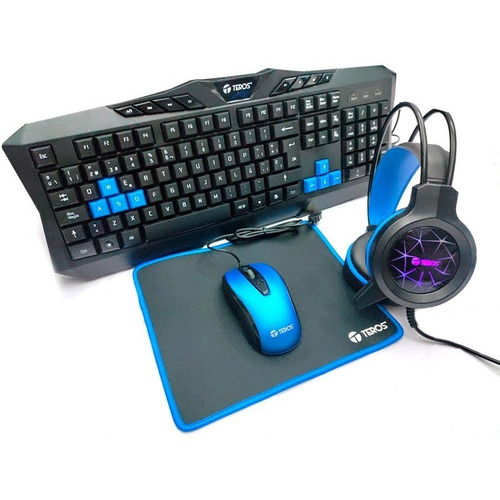 Kit Teros Teclado Multimedia, Mouse, Headset, Mousepad Color del teclado Negro