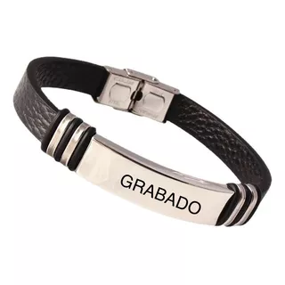 Pulsera En Cuero Y Acero Inox. Personalizada Con Grabado