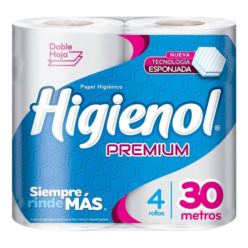 Papel higiénico Higienol Premium doble hoja 30 m de 4 u