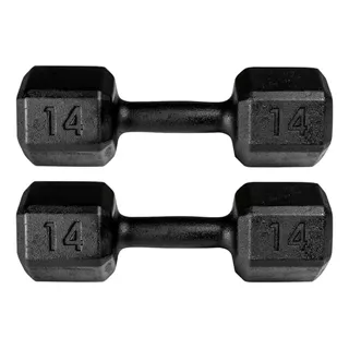 Par De Halter Dumbbell Sextavado Pintado 14kg - Total 28kg