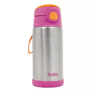 Garrafa Térmica Infantil 400ml De Inox Com Canudo Buba Cor Rosa