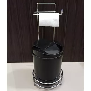 Suporte Com Lixeira 5l Tampa Basculante Banheiro Lavabo Casa Cor Preto