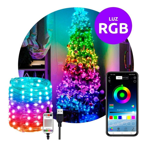 Luz Led Guirnalda Alambre Multicolor App Bluetooth Usb 5m