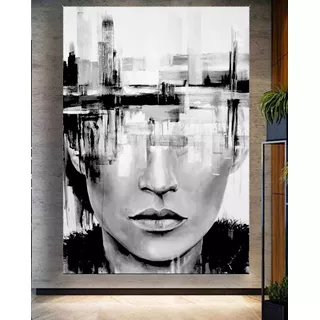 Cuadro Lienzo Pintado A Mano Rostro 100x150 Grande!