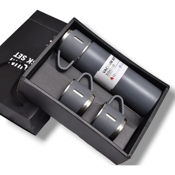 Set Termo Pico Cebador Vacuum Flask Acero Hasta 12 Hs Tazas