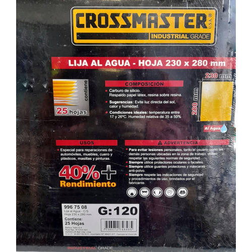 Crossmaster Lija Al Agua Tela Hoja 230x280mm x 25 Unidades cantidad de granos 80