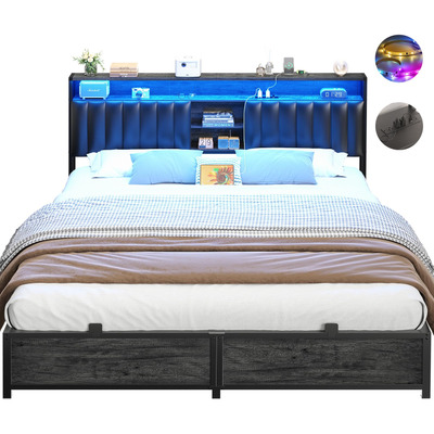 Base De Cama King Con Estacion De Carga Y Luces Led