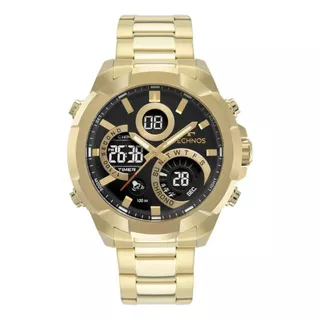 Relógio Masculino Technos Dourado Executivo Anadigi Aço Inox