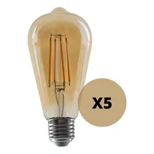 Pack 5 Lámparas Led Candela Filamento Vintage Tubular 6w Luz Cálida 3000k E27