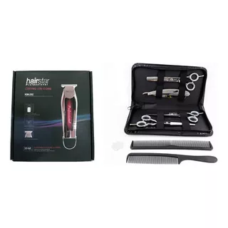 Máquina De Acabamento Hairstar Kit 3 Tesouras Profissionais Cor Prata