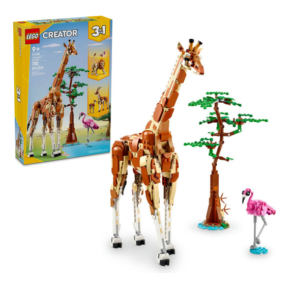 LEGO® Creator 3 en 1 Safari de Animales Salvajes, set de juguete 3 en 1 jirafa convertible en figuras de gacelas o en el modelo de un león 31150
