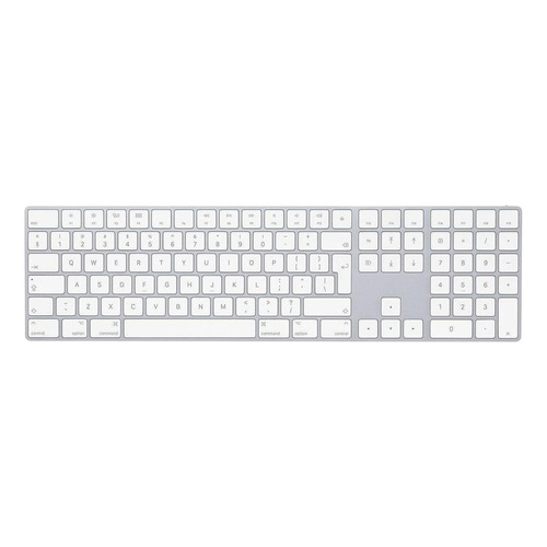 Teclado bluetooth Apple A1843 QWERTY inglés internacional color plata y blanco