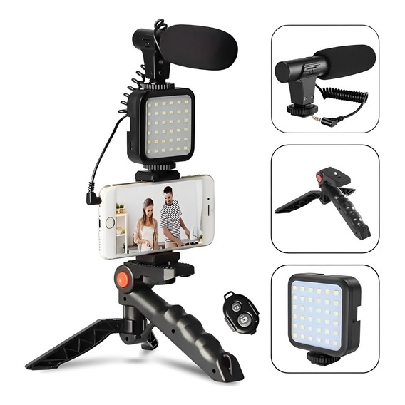 Estabilizador Soporte Celular Luz Led Micrófono + Control