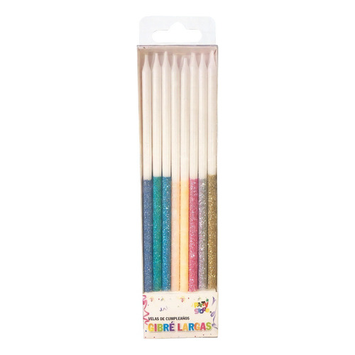 Velas Largas Gibre Gibreadas Purpurina Bicolor X 16 Unidades Color Multicolor