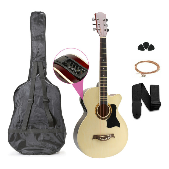 Guitarra Electroacústica Femmto 38in natural diapason Arce para diestros con Equalizador y accesorios