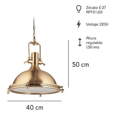 Lampara Colgante Industrial Terastia Dorado Naval Metal Lk Dorado
