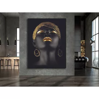 Quadro Decorativo Abstrato Mulheres Negras Dourado Gigante