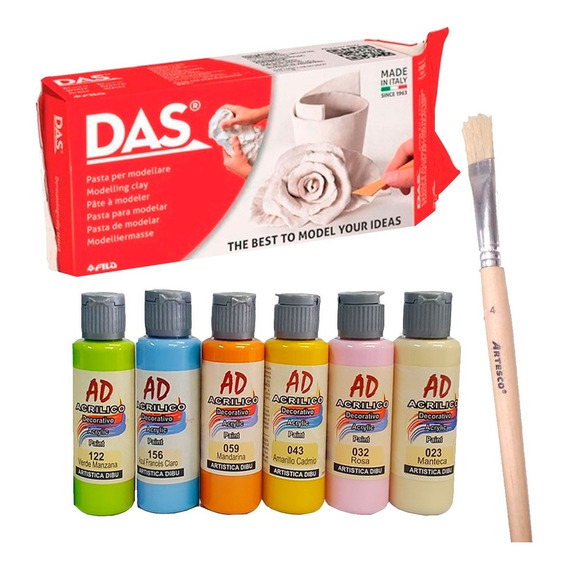 Masa Ceramica Fria Das 1kg Con Set Pintura Acrilica Ad X6