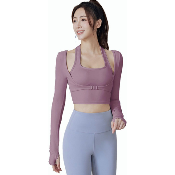 Ropa De Yoga De Manga Larga 2 En 1 De Mujer Deportes Fitness