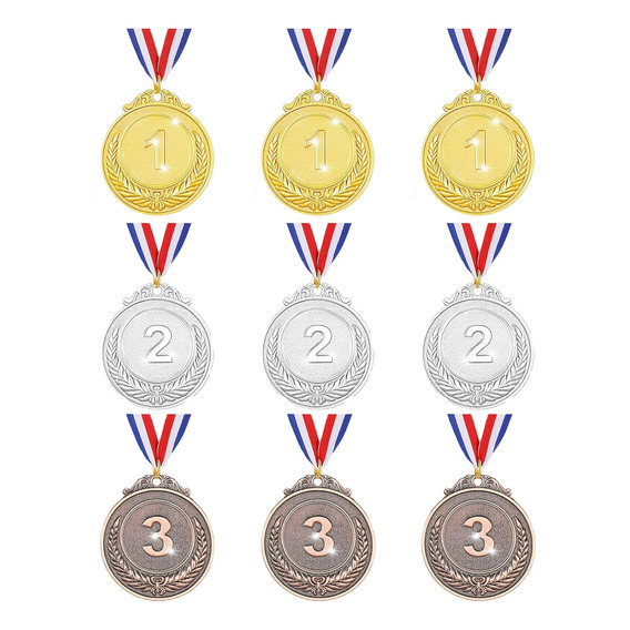 9 Pzs Medallas Metal De Oro Plata Bronce Deportivas De Niños