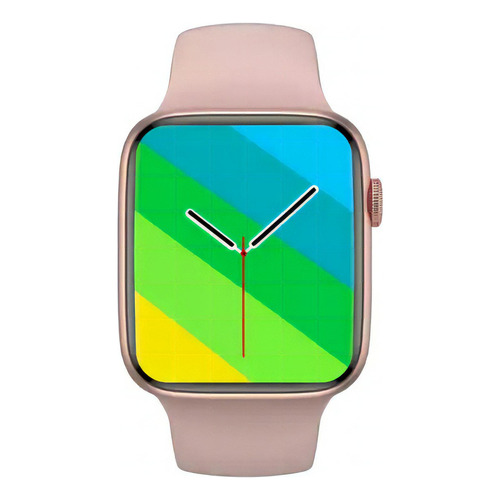 Smartwatch Reloj Compatible iPhone Samsung Xiaomi Qx7 Color de la caja Rose gold Color de la malla Negro Diseño de la malla Goma