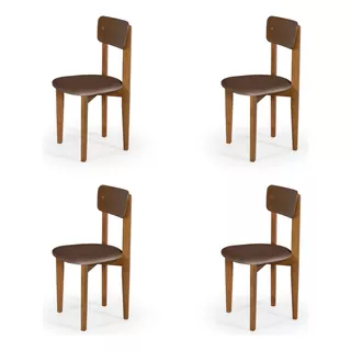 Quatro (4) Cadeiras De Jantar/cozinha Elisa De Madeira Pinus Cor Da Estrutura Da Cadeira Imbuia Cor Do Assento Marrom