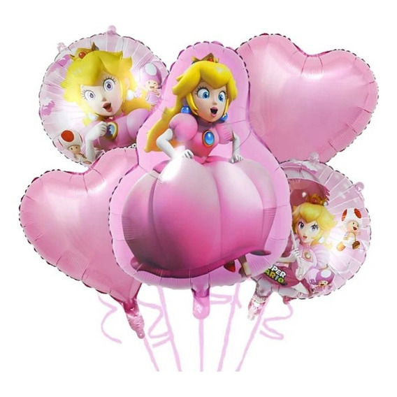 Set 5 Globos Metalizado Princesa Peach Mario Bross
