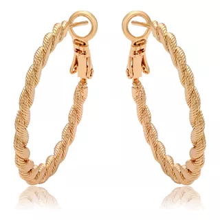 Aretes Oro 18k Lam Planchada Trenzada Arracada Elegante Dama