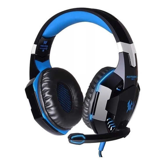 Auriculares gamer Kotion Gamer G2000 negro y azul con luz LED