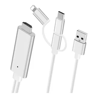 Adaptador Cable Tipo C V8 Lightning A Hdmi Hdtv /e Color Blanco