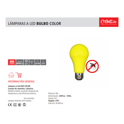 Foco Led Tbcin A60-smd-5y E27 5w Amarillo Anti Insectos