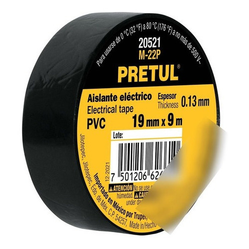 Pretul 20521 M-22P cinta aisladora 19mmx9m espesor 0.13mm negra