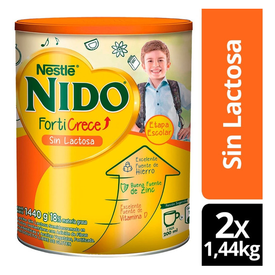 Leche En Polvo Nido® Forticrece® Sin Lactosa 1440g X2 Tarros