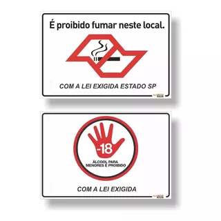 Placa Proibida Venda Bebida Menores Anti Fumo Sp 20x15 2un