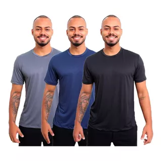 Kit 3 Camisetas Masculinas Dry Poliéster Corrida Academia